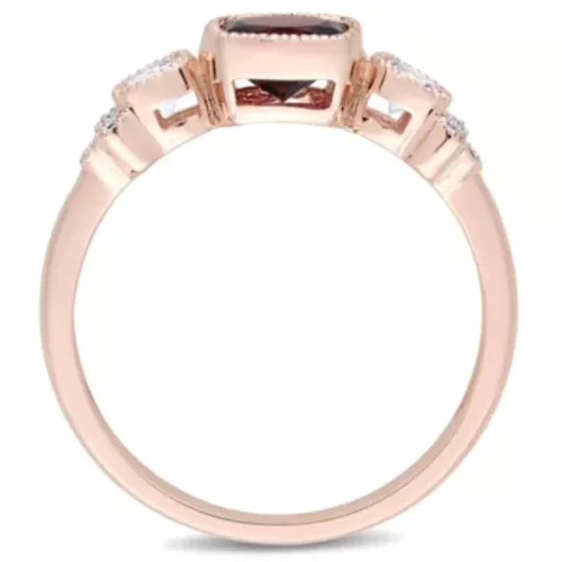 Lab Created Garnet, White Sapphire & Diamond Accent Ring 10k Rose Gold