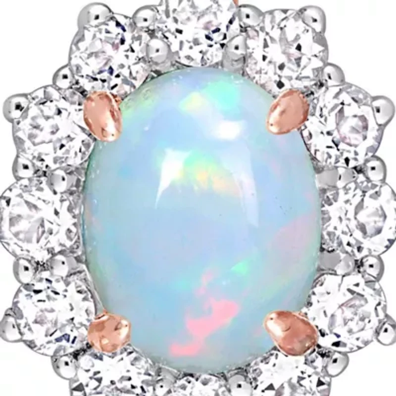 Ethiopian Opal-Blue, White Topaz & Diamond Accent Pendant With Chain in Rose Plated Sterling Silver-18"