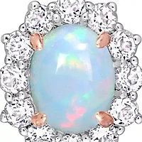 Ethiopian Opal-Blue, White Topaz & Diamond Accent Pendant With Chain in Rose Plated Sterling Silver-18"