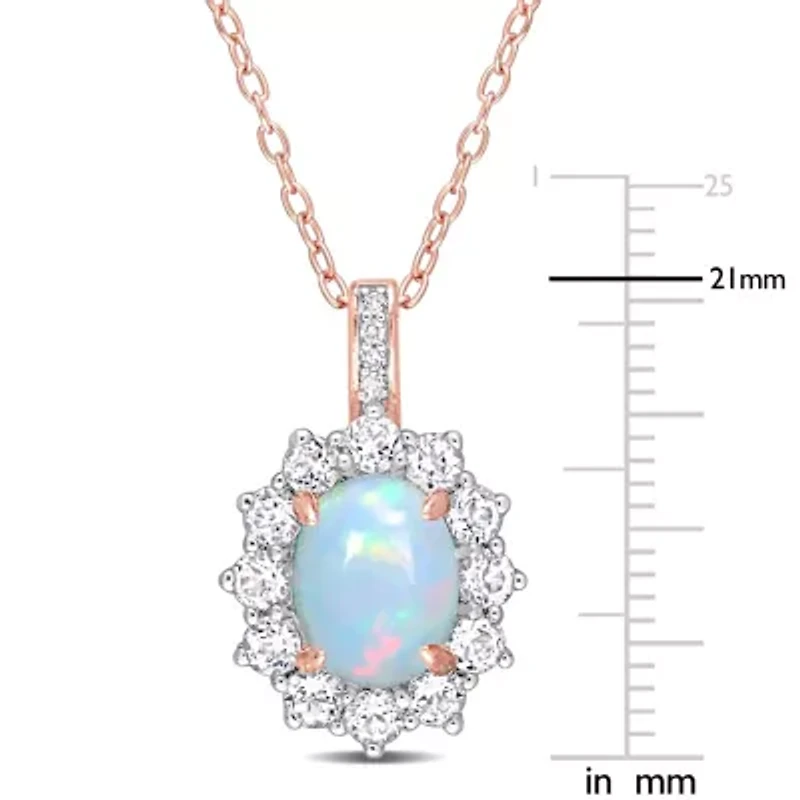 Ethiopian Opal-Blue, White Topaz & Diamond Accent Pendant With Chain in Rose Plated Sterling Silver-18"