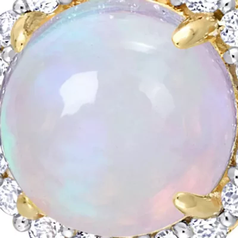 White Topaz & Ethiopian Opal-Blue Cuff Earrings in Yellow Plated Sterling Silver