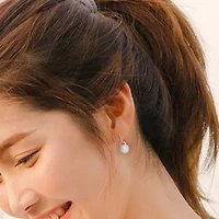 White Topaz & Ethiopian Opal-Blue Cuff Earrings in Yellow Plated Sterling Silver