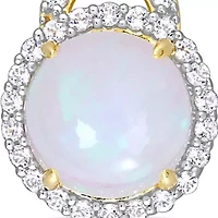 Ethiopian Opal-Blue & White Topaz Pendant With Chain in Yellow Plated Sterling Silver-18"