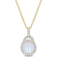 Ethiopian Opal-Blue & White Topaz Pendant With Chain in Yellow Plated Sterling Silver-18"