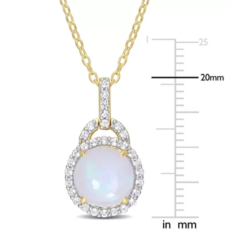 Ethiopian Opal-Blue & White Topaz Pendant With Chain in Yellow Plated Sterling Silver-18"