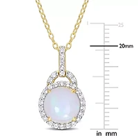 Ethiopian Opal-Blue & White Topaz Pendant With Chain in Yellow Plated Sterling Silver-18"