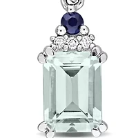 Blue Sapphire, Aquamarine & Diamond Pendant With Chain in Sterling Silver-18"