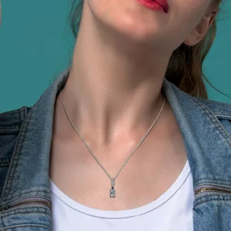 Blue Sapphire, Aquamarine & Diamond Pendant With Chain in Sterling Silver-18"