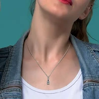 Blue Sapphire, Aquamarine & Diamond Pendant With Chain in Sterling Silver-18"