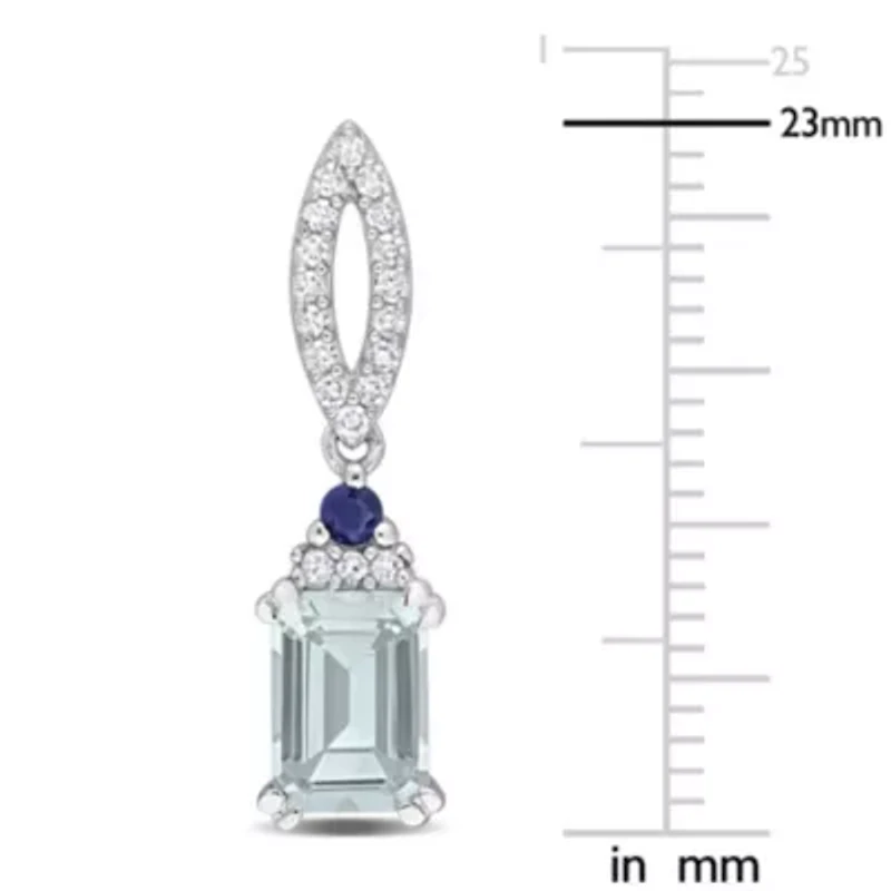 Diamond & Blue Sapphire & Aquamarine Earrings in Sterling Silver