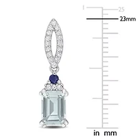 Diamond & Blue Sapphire & Aquamarine Earrings in Sterling Silver