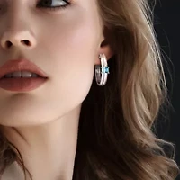 Sky Blue & London Blue Topaz Hoop Earrings in Sterling Silver