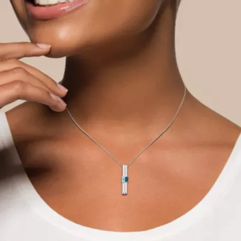 Sky & London Blue Topaz Pendant With Chain in Sterling Silver-18"
