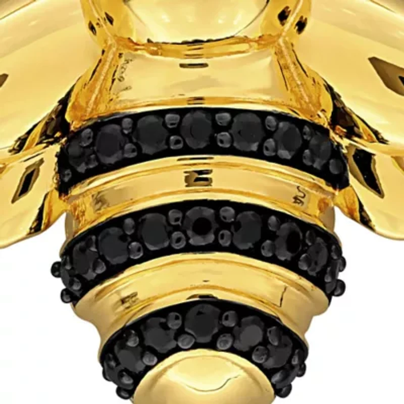 Black Spinel Pendant With Chain in Yellow Plated Sterling Silver Black Rhodium Plated-17"