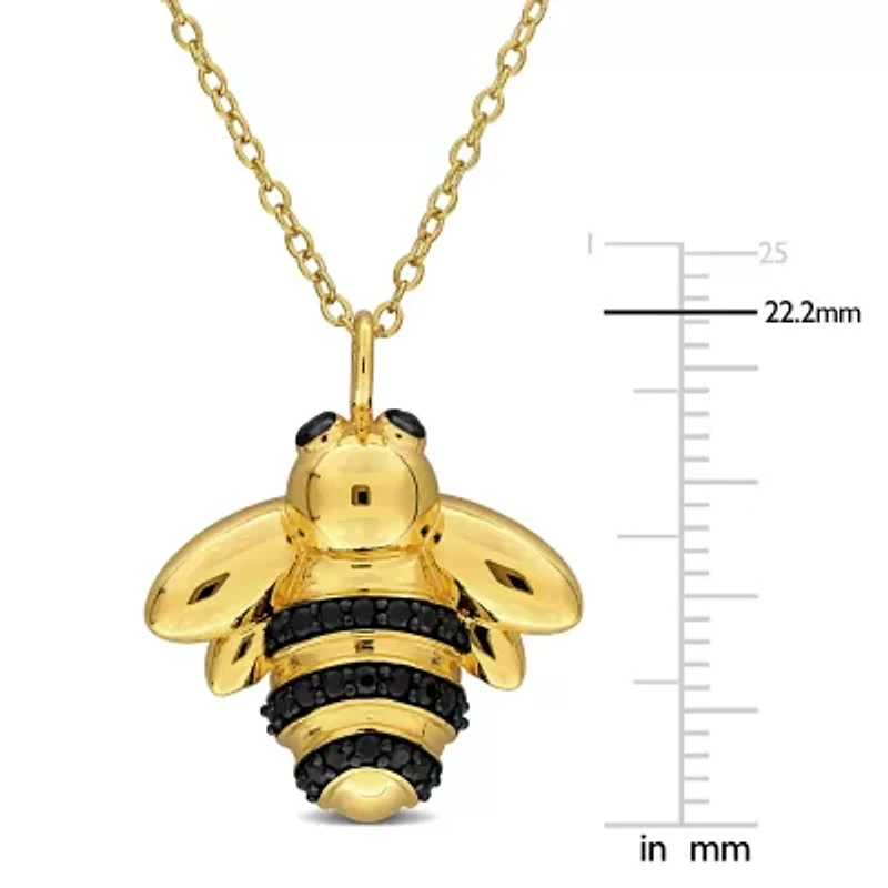 Black Spinel Pendant With Chain in Yellow Plated Sterling Silver Black Rhodium Plated-17"