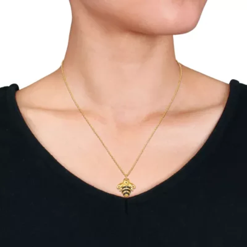 Black Spinel Pendant With Chain in Yellow Plated Sterling Silver Black Rhodium Plated-17"