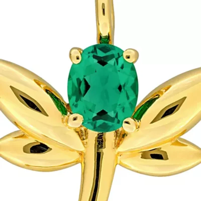 Lab Created Emerald & Diamond Accent Pendant With Chain in Yellow Plated Sterling Silver-18"