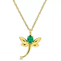 Lab Created Emerald & Diamond Accent Pendant With Chain in Yellow Plated Sterling Silver-18"