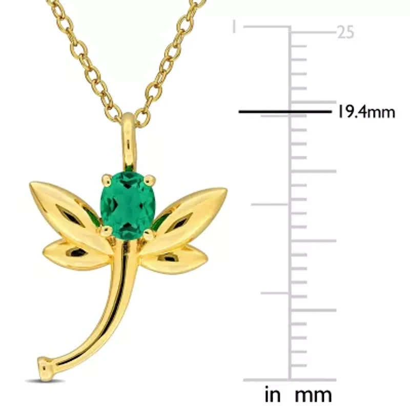 Lab Created Emerald & Diamond Accent Pendant With Chain in Yellow Plated Sterling Silver-18"