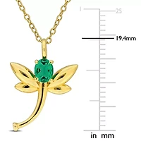 Lab Created Emerald & Diamond Accent Pendant With Chain in Yellow Plated Sterling Silver-18"
