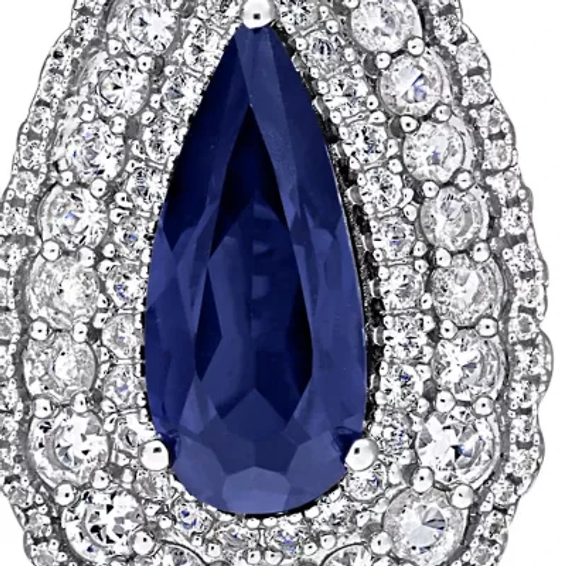 Lab Created Blue & White Sapphire Earrings in Sterling Silver