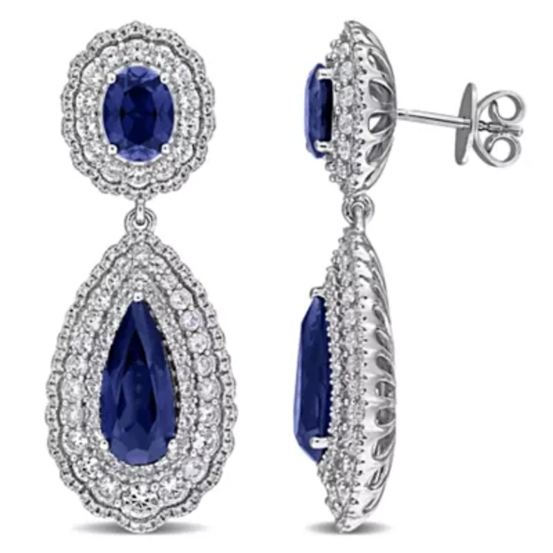Lab Created Blue & White Sapphire Earrings in Sterling Silver