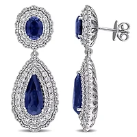 Lab Created Blue & White Sapphire Earrings in Sterling Silver