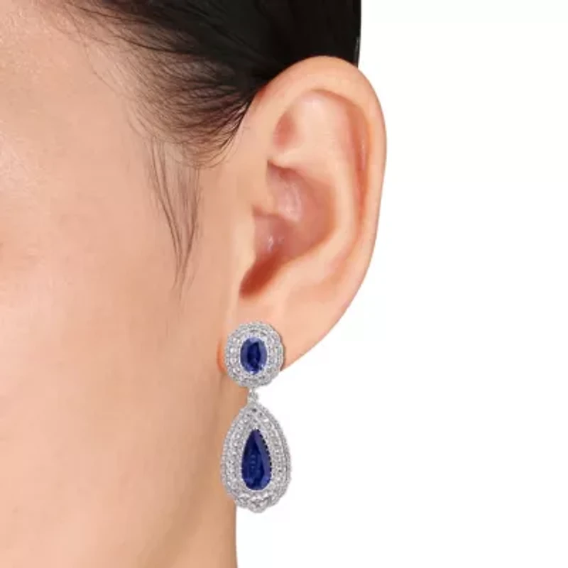 Lab Created Blue & White Sapphire Earrings in Sterling Silver