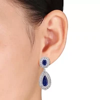 Lab Created Blue & White Sapphire Earrings in Sterling Silver