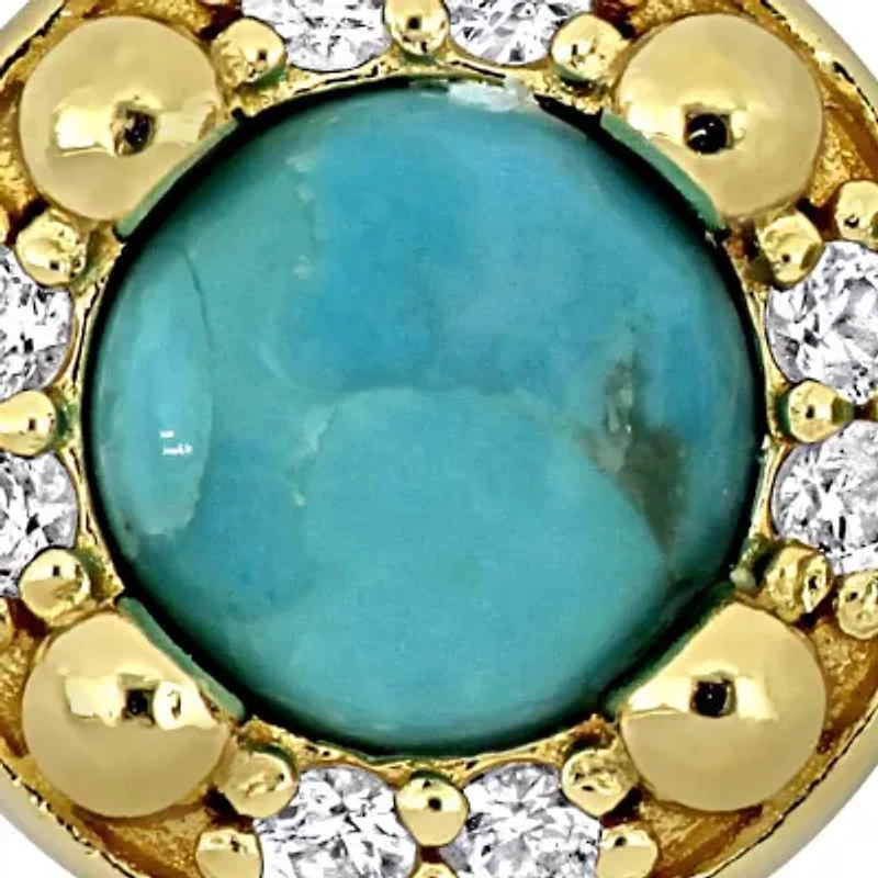 Lab Created White Sapphire & Compressed Light Blue Turquoise Earrings in Yellow Plated Sterling Silver