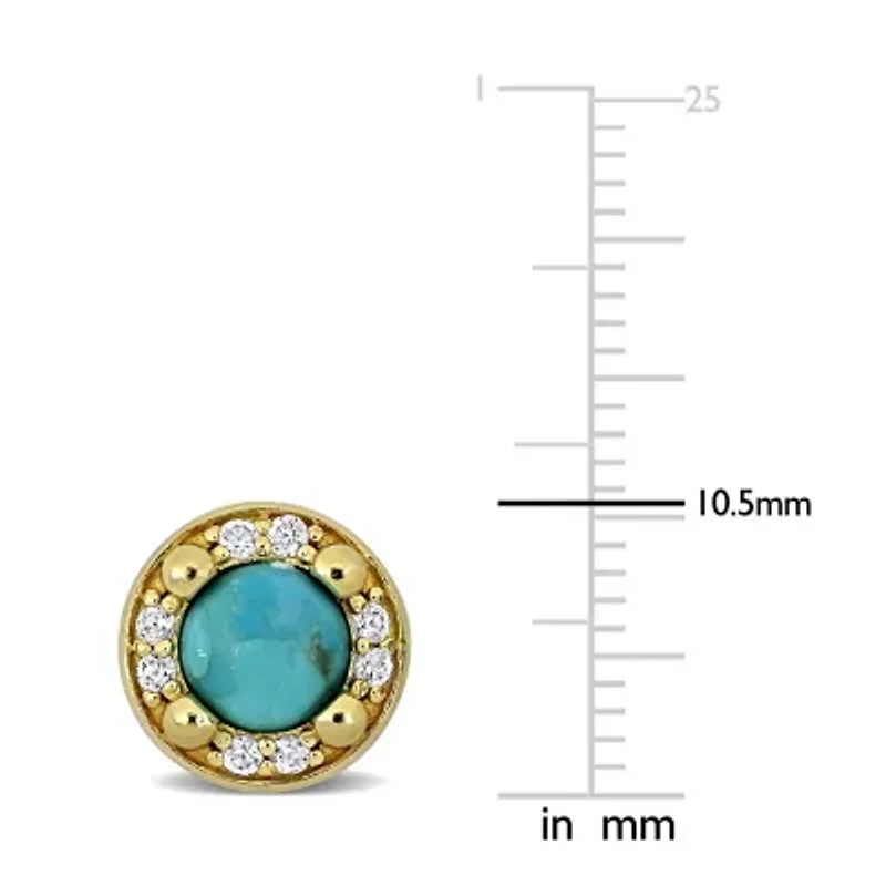 Lab Created White Sapphire & Compressed Light Blue Turquoise Earrings in Yellow Plated Sterling Silver