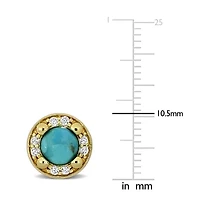 Lab Created White Sapphire & Compressed Light Blue Turquoise Earrings in Yellow Plated Sterling Silver