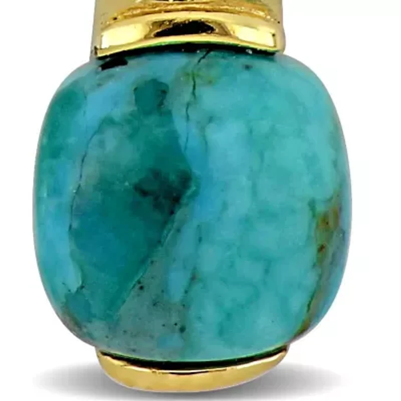 Lab Created Blue Cubic Zirconia & Compressed Light Blue Turquoise Necklace Yellow Plated Sterling Silver-18"+2" Ext.