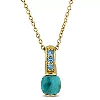 Lab Created Blue Cubic Zirconia & Compressed Light Blue Turquoise Necklace Yellow Plated Sterling Silver-18"+2" Ext.