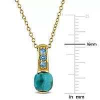 Lab Created Blue Cubic Zirconia & Compressed Light Blue Turquoise Necklace Yellow Plated Sterling Silver-18"+2" Ext.