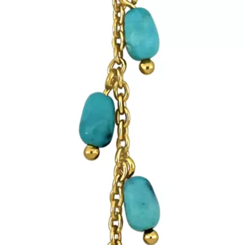 Compressed Light Blue Turquoise Drop Earrings in Yellow Plated Sterling Silver