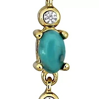 Lab Created White Sapphire & Compressed Light Blue Turquoise Drop Earrings in Yellow Plated Sterling Silver