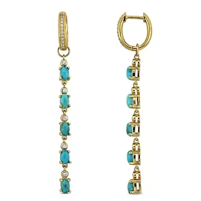 Lab Created White Sapphire & Compressed Light Blue Turquoise Drop Earrings in Yellow Plated Sterling Silver