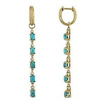 Lab Created White Sapphire & Compressed Light Blue Turquoise Drop Earrings in Yellow Plated Sterling Silver