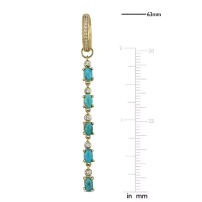 Lab Created White Sapphire & Compressed Light Blue Turquoise Drop Earrings in Yellow Plated Sterling Silver