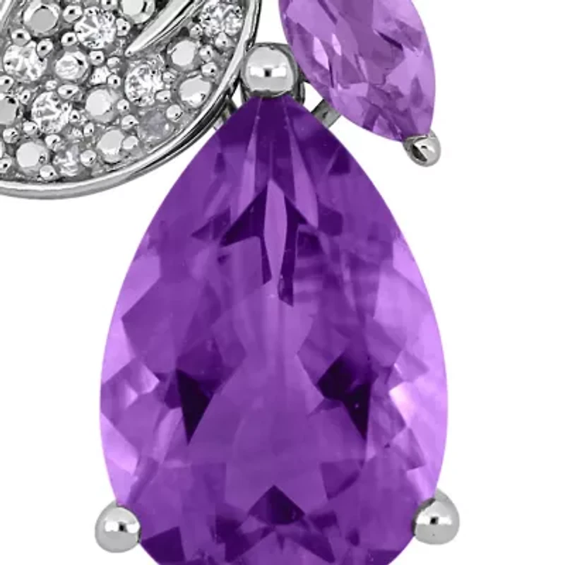 Rose de France, Amethyst & White Topaz Earrings in Sterling Silver