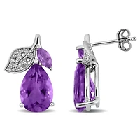 Rose de France, Amethyst & White Topaz Earrings in Sterling Silver