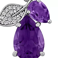 Rose de France, Amethyst & White Topaz Pendant With Chain in Sterling Silver, 18"