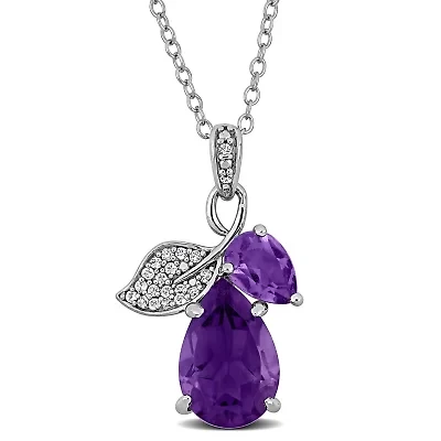 Rose de France, Amethyst & White Topaz Pendant With Chain in Sterling Silver, 18"