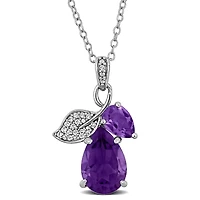 Rose de France, Amethyst & White Topaz Pendant With Chain in Sterling Silver, 18"