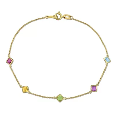 Multi-Color Gemstone Station Bracelet in 10k Yellow Gold- 7 in
