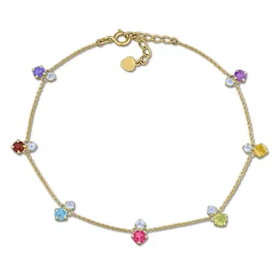 Multi-Color Gemstone Bracelet in 10k Yellow Gold- 7 in