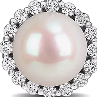 Lab Created White Sapphire & 8-8.5mm Freshwater Cultured Pearl Pendant With Chain in Sterling Silver,18"