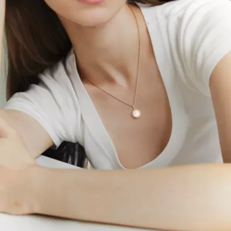 Lab Created White Sapphire & 8-8.5mm Freshwater Cultured Pearl Pendant With Chain in Sterling Silver,18"