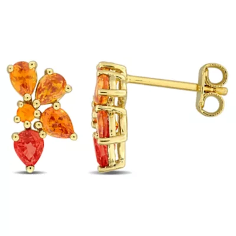 Multi-Orange Sapphire Earrings in Yellow Plated Sterling Silver